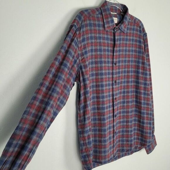 Culturata Size XL Plaid Button Up Shirt Long Sleeve Brushed Cotton Red Blue - Picture 7 of 12